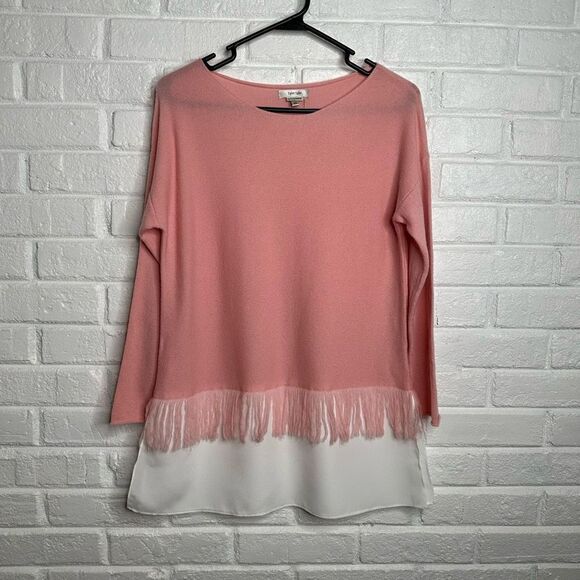 Tyler Boe Cashmere Fringe Layered Sweater Pink size XS - Picture 2 of 6